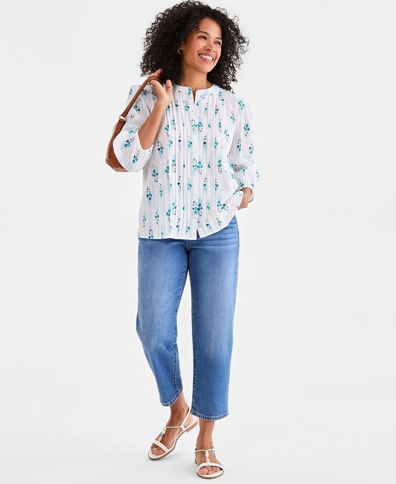 Style & Co Women's Cotton Pintuck-Front 3/4-Sleeve Top, Macy's Exclusive
