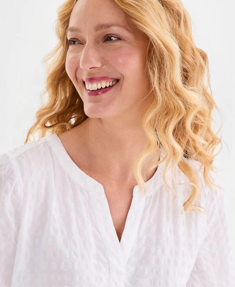 Style & Co Women's Seersucker Split-Neck Popover Top, Macy's Exclusive