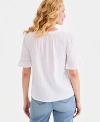 Style & Co Women's Seersucker Split-Neck Popover Top, Macy's Exclusive