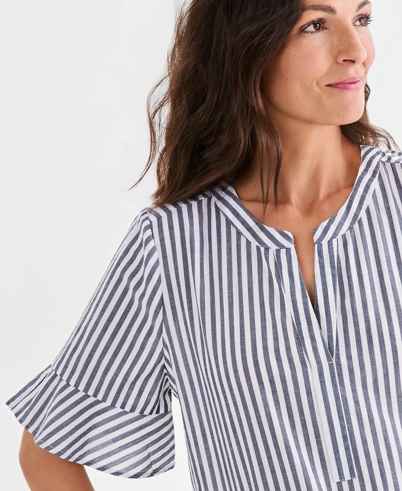 Style & Co Petite Y-Neck Ruffle Short-Sleeve Cotton Top, Macy's Exclusive