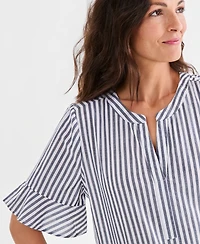 Style & Co Petite Y-Neck Ruffle Short-Sleeve Cotton Top, Macy's Exclusive