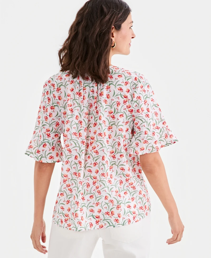 Style & Co Women's Printed Cotton Split-Neck Popover Top, Macy's Exclusive