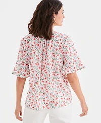 Style & Co Women's Printed Cotton Split-Neck Popover Top, Macy's Exclusive