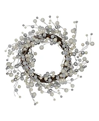 Northlight 20" Winter Wonderland Ivory and Silver Ball Ornaments on a Natural Vine Wrapped Wreath
