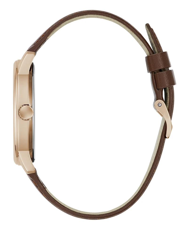 Guess Men's Rose Gold-Tone Brown Leather Watch, 40mm