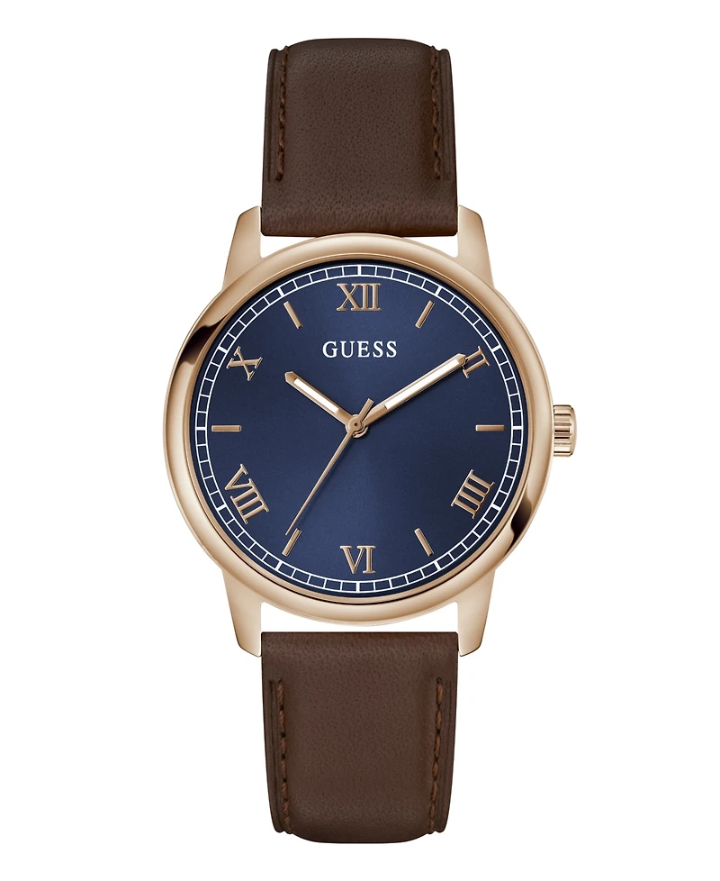 Guess Men's Rose Gold-Tone Brown Leather Watch, 40mm