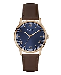 Guess Men's Rose Gold-Tone Brown Leather Watch, 40mm