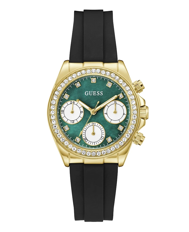 Guess Women's Gold-Tone Black Silicone Multi-Function Watch, 36mm