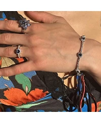 Suzy Levian New York Sterling Silver Sapphire & Created White Round Halo Pave Tennis Bracelet