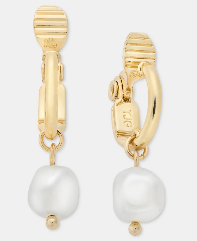 Lauren Ralph Lauren Imitation Pearl Charm Clip-On Hoop Earrings