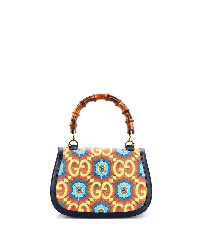 Pre-Owned Gucci Medium Bamboo 1947 Top Handle Bag Kaleidoscope Print Gg Coated Canvas