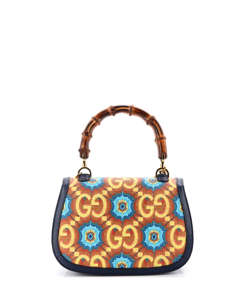 Pre-Owned Gucci Medium Bamboo 1947 Top Handle Bag Kaleidoscope Print Gg Coated Canvas
