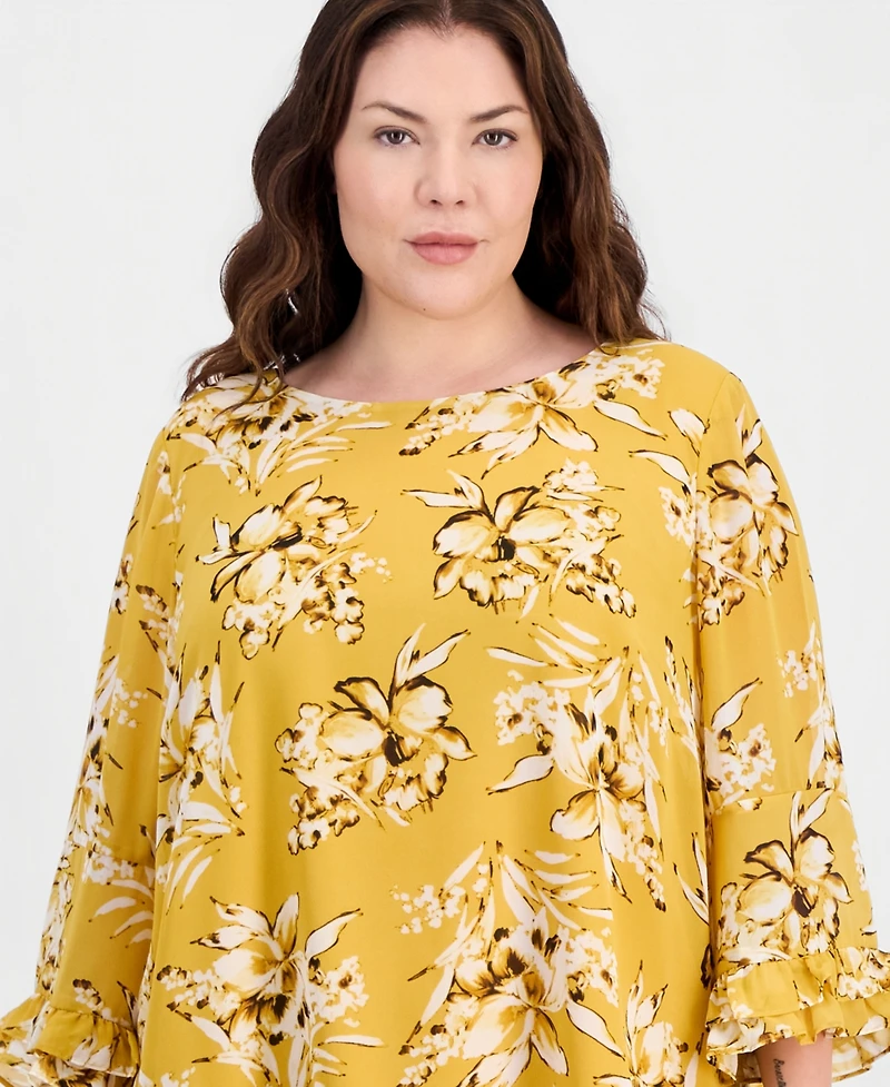 Kasper Plus Boat-Neck Ruffled-Cuff Top