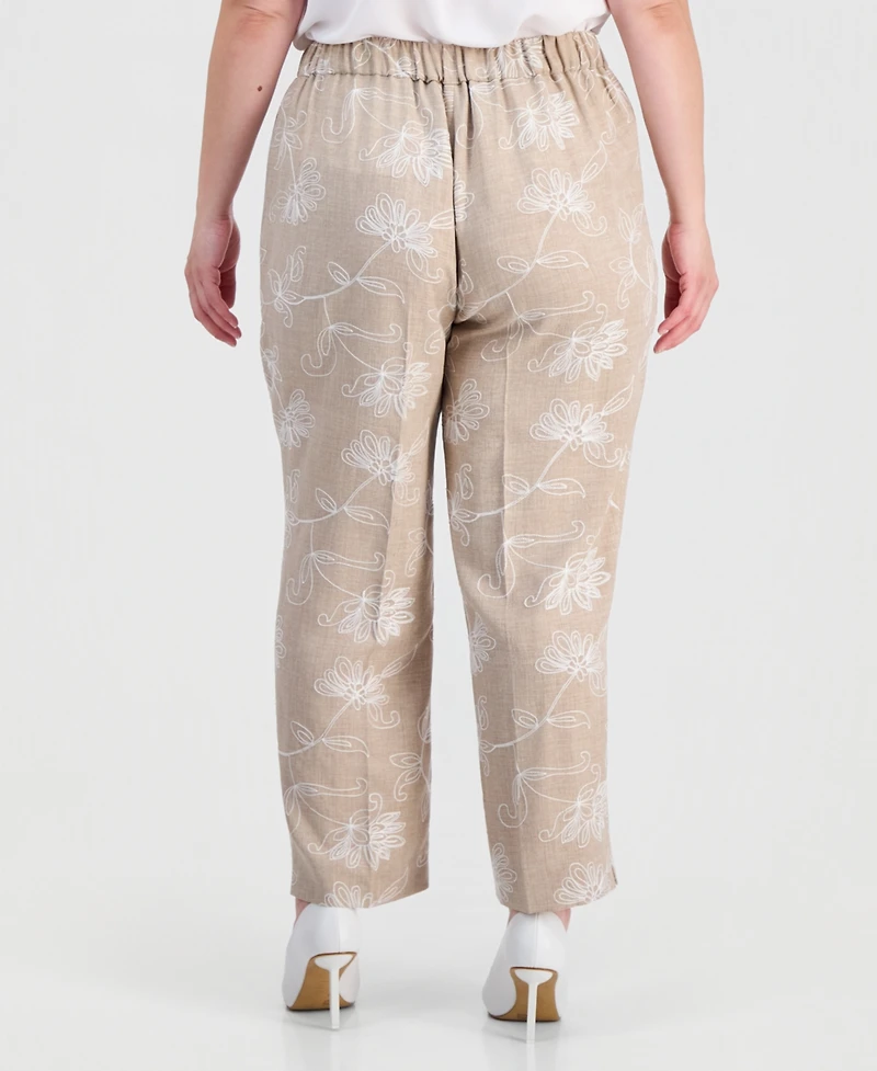 Kasper Plus Embroidered Pull-On Pants