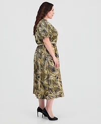 Kasper Plus Puffed-Sleeve Shirtdress