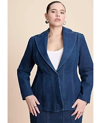 Eloquii Women's Seamed Denim Peplum Blazer