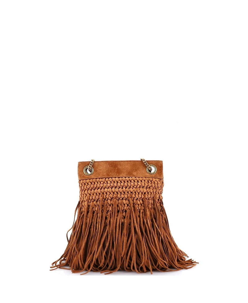 Pre-Owned Saint Laurent Small Grace Fringe Hobo Suede