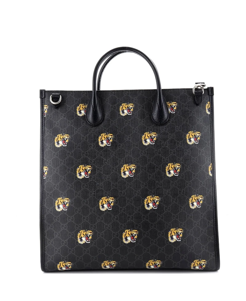 Pre-Owned Gucci Vertical Interlocking G Tote Printed Gg Coated Canvas