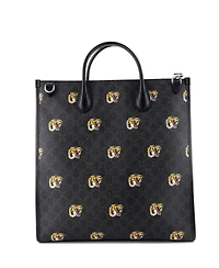 Pre-Owned Gucci Vertical Interlocking G Tote Printed Gg Coated Canvas
