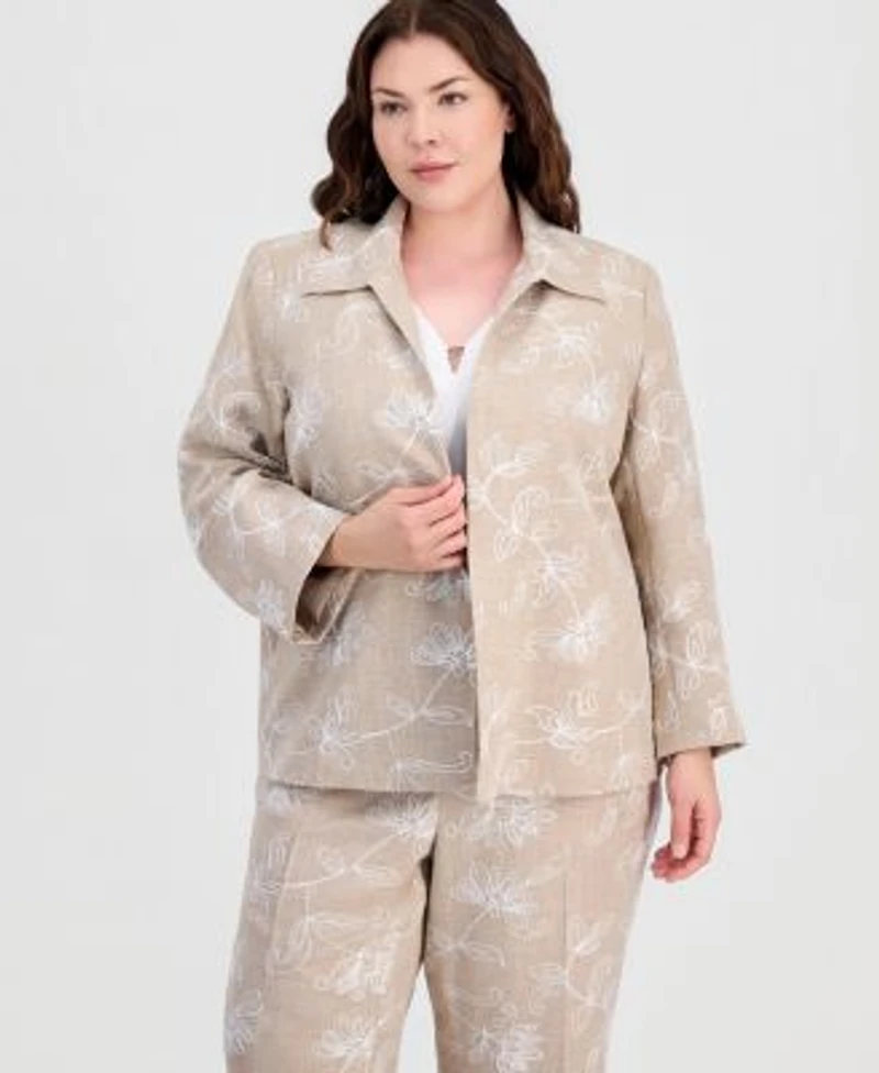 Kasper Plus Size Boxy Jacket Pull On Elastic Back Pants