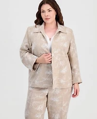 Kasper Plus Size Boxy Jacket Pull On Elastic Back Pants