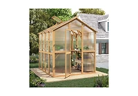 Aecojoy 6x7 Ft Wooden Greenhouse for Outdoors, Walk-in Garden Greenhouse with Plant Stand, Lockable Door