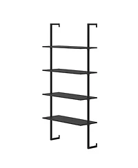 Slickblue 4-Tier Ladder Shelf Open Wall Mounted Bookcase with Wooden Boards and Metal Frame