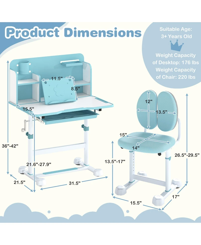 Sugift Kid's Study Desk and with Tilt Desktop and Pen Holder