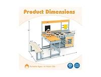 Hongge Fir Wood Play Kitchen with Picnic Table and Built-in Bench for Kids