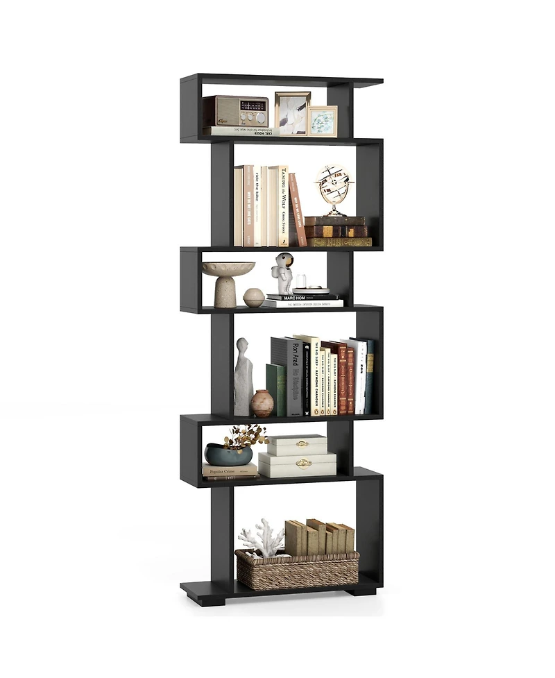 Slickblue 6-Tier Geometric Bookshelf with 2 Anti-Tipping Kits for Home