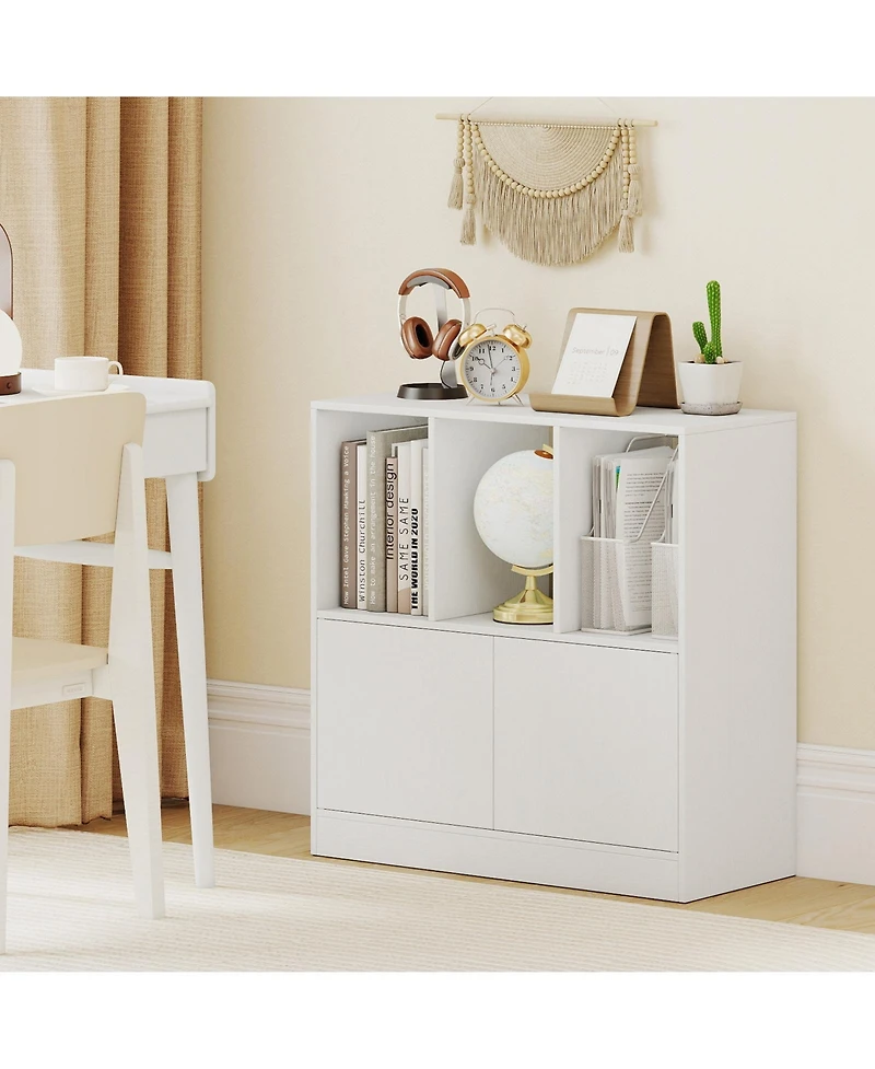 Slickblue 3-Cube Bookcase with Doors 3-Tier Cubic Bookshelf Open Compartments