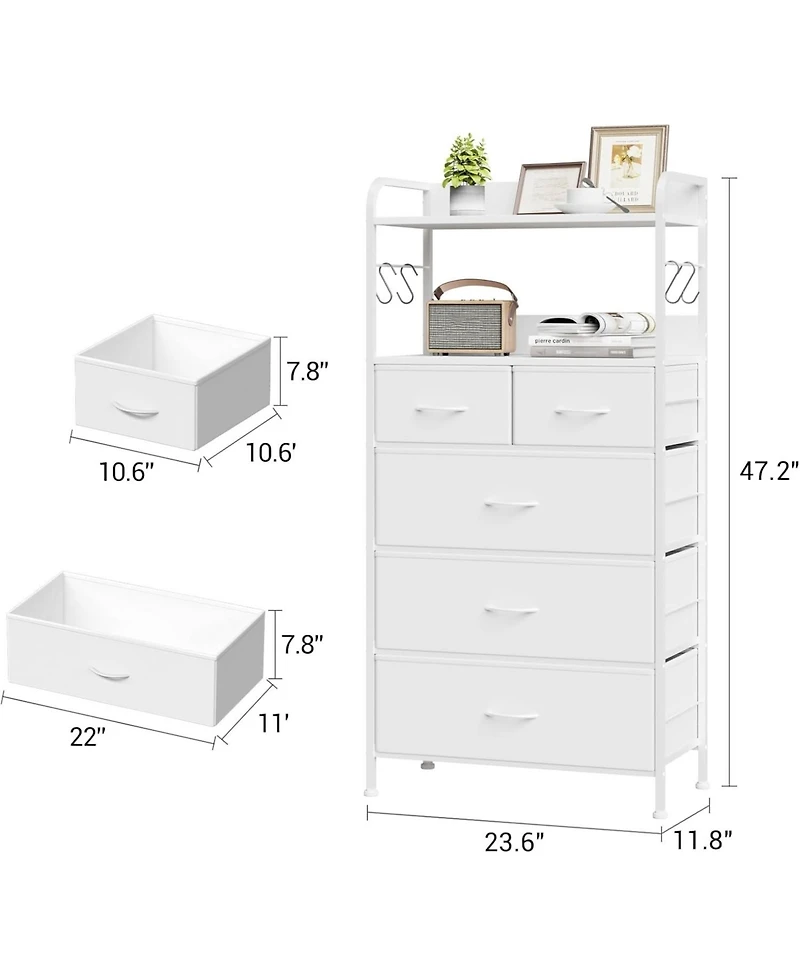 gaomon 5 Drawer Dresser for Bedroom - Storage Organizer Unit with Fabric, Sturdy Metal Frame and Wood Tabletop, Easy Pull Handle.