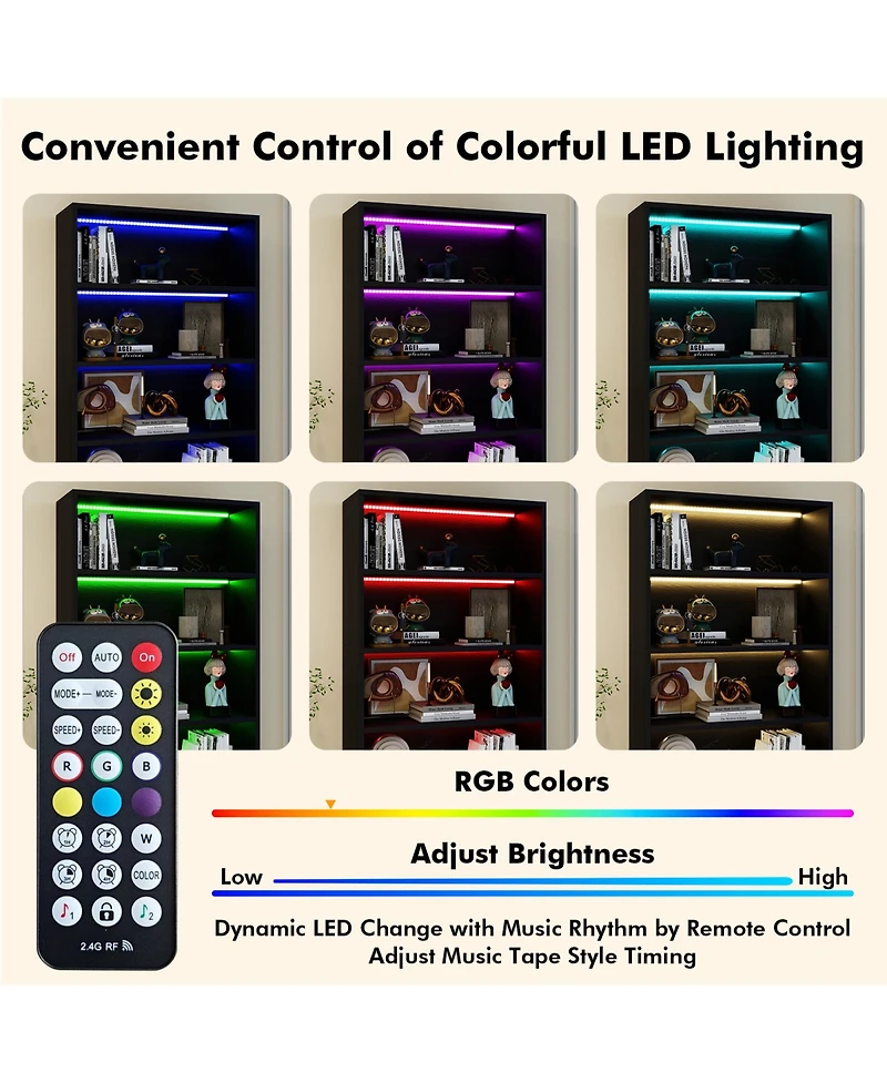 Rainsken 5-Layer Bookshelf, Heavy Duty Free-Standing Bookcase with Led Lighting, Storage Shelves for Living Room, Home Office