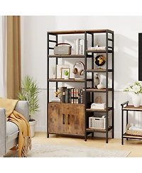 Slickblue Double Wide 8 Tier Bookcase with 2 Door Storage Cabinet Shelf