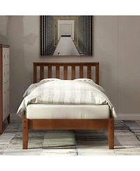 flynama Walnut Wood Platform Bed with Headboard 100 Pine Wood Construction and 6 Support Legs