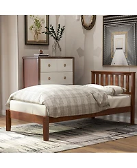 flynama Walnut Wood Platform Bed with Headboard 100 Pine Wood Construction and 6 Support Legs