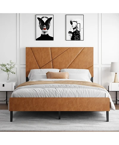 flynama Full Size Metal Platform Bed Vintage Brown Under Bed Storage No Box Spring Needed