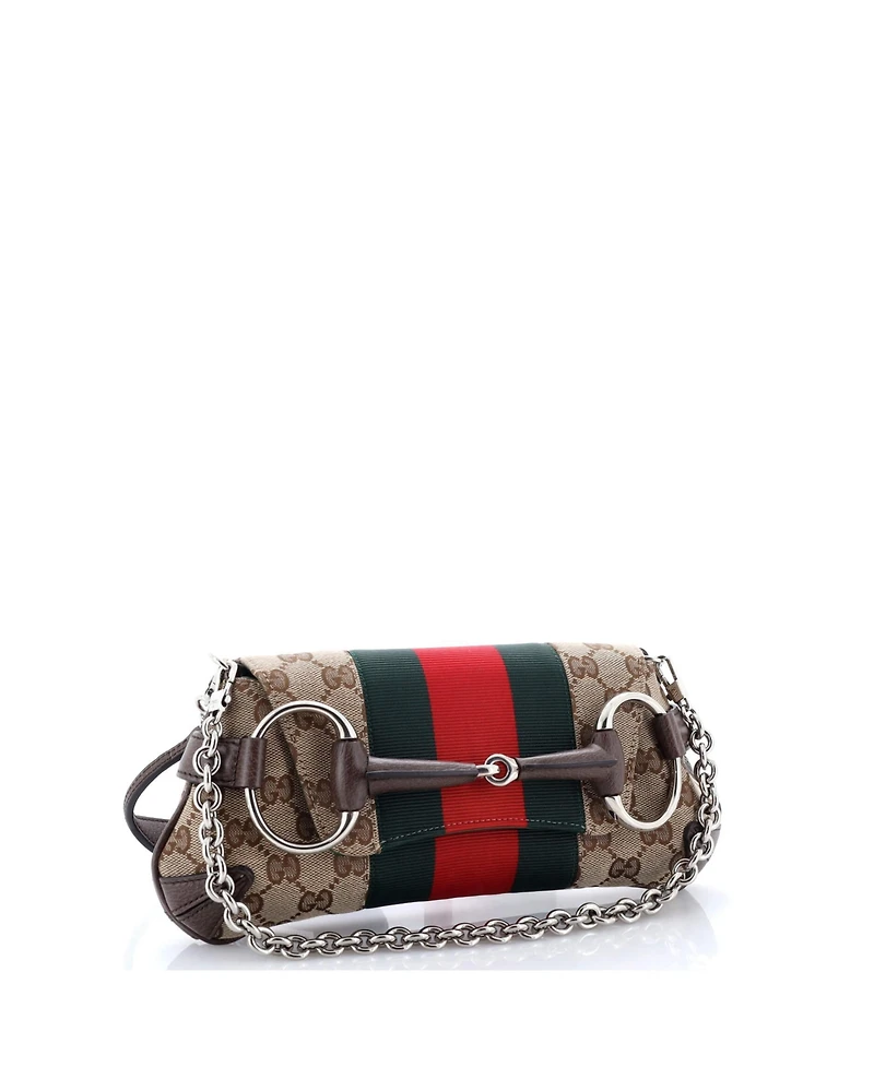 Pre-Owned Gucci Small Horsebit Nm Web Chain Clutch Gg Canvas