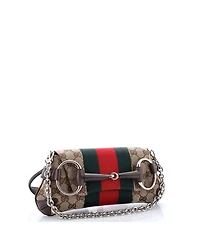 Pre-Owned Gucci Small Horsebit Nm Web Chain Clutch Gg Canvas
