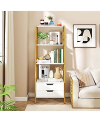 Slickblue Tall 4 Tier Ladder Shelf Bookcase with 2 Drawers Storage Organizer