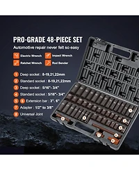 Xdovet Rive Impact Socket Set, 48 Piece Socket Set Sae and Metric 8-22mm 6 Point Cr-v Drive Extension Bar Universal Joint and Power Drill Adapter