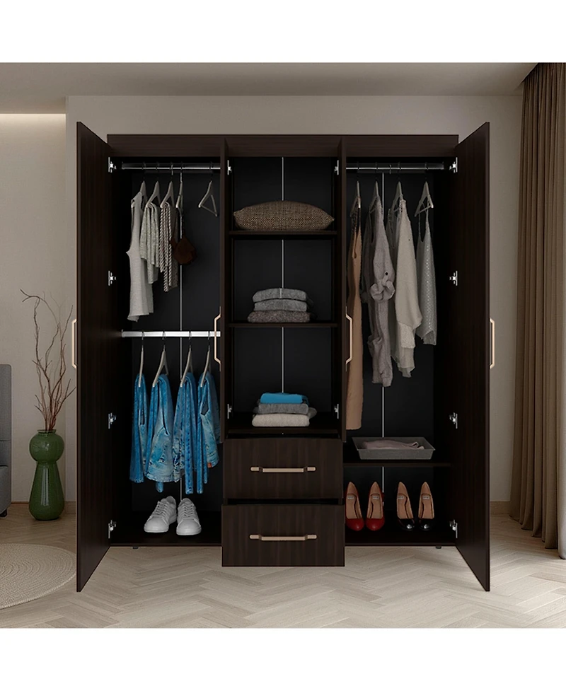 Depot E-Shop Valier Wardrobe, Deluxe Armoire with Multiple Storage Options and Metal Accents