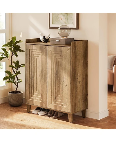 Tribesigns Shoe Cabinet with Doors and Wood Legs, 5-Tier Shoe Storage Cabinet with 4 Adjustable Shelves