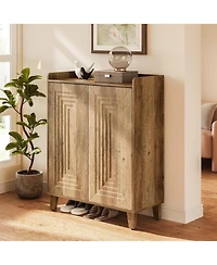 Tribesigns Shoe Cabinet with Doors and Wood Legs, 5-Tier Shoe Storage Cabinet with 4 Adjustable Shelves