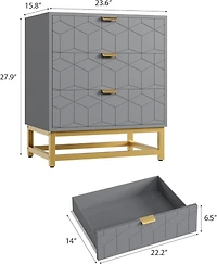 gaomon 3 Drawer Dresser, Wood Chest Drawers with Storage for Closet, Bedroom, Drawers Dresser Modern Bedside Nightstand with Gold Handles