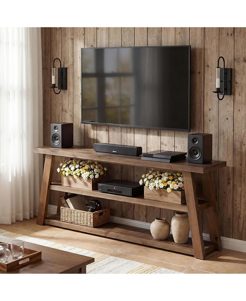 Tribesigns 3-Tier Solid Wood Tv Stand, 63" Framhouse Rustic Entertainment Center for TVs Up to 70 Inches