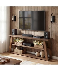 Tribesigns 3-Tier Solid Wood Tv Stand, 63" Framhouse Rustic Entertainment Center for TVs Up to 70 Inches
