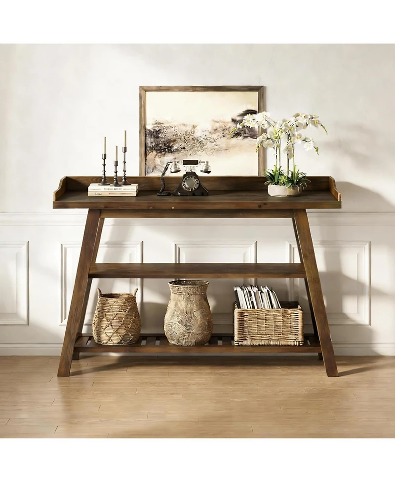 Tribesigns Solid Wood Entryway Table, 45" Narrow Console Table, 3-Tier Farmhouse Behind Couch Sofa Table