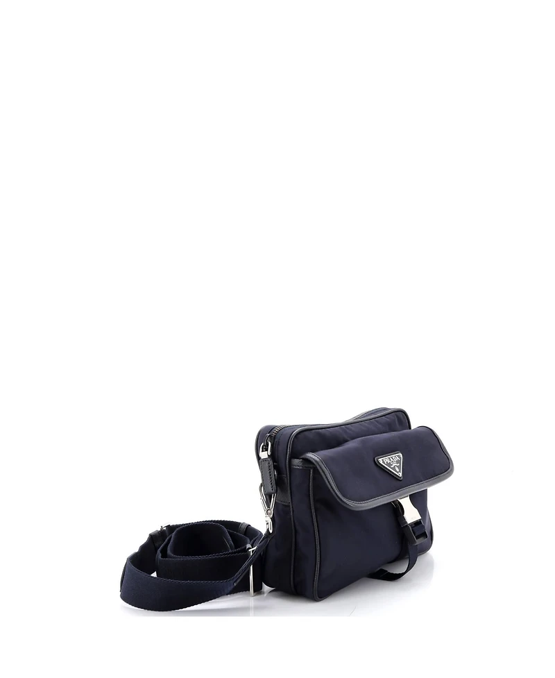 Pre-Owned Prada Buckle Front Pocket Flap Messenger Bag Re-Nylon with Saffiano Leather