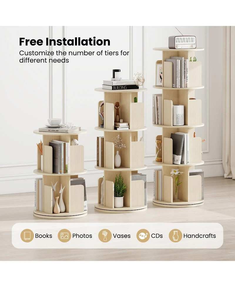 Slickblue 4-Tier Rotating Bookshelf 360degree(s) Display Rack with Dividers and Anti-falling